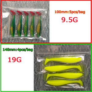 Señuelo de Pesca Suave TPE, 10 cm/5 Piezas, 14 cm/4 Piezas, Alta Elasticidad, Resistente a Mordeduras, Flotante, Cola en T, Cola de Paleta Grande - Product Image 5
