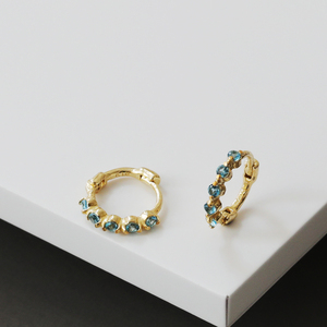 2025 New Collection 10K Gold Huggie Helix <strong>Tragus</strong> Earrings Dainty Blue Sapphire <strong>Hoops</strong> Trendy Wholesale Jewelry for Wedding - Product Image 4