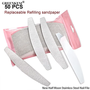 La nueva tira de lima de uñas de acero inoxidable Half Moon se puede rasgar y reemplazar el papel de lija profesional de lima de uñas de Metal - Product Image 3