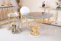 Table familiale moderne, Table ronde et chaise en cuivre doré, 6 pièces