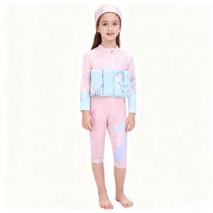 Costume da Bagno Galleggiante OEM ODM per Bambine, Intero a Maniche Lunghe con Stampa Sirena e Cappello - Product Image 2