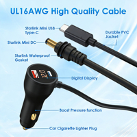 Câble Starlink 3-en-1, câble d'alimentation DC Starlink Mini avec USB-C, charge rapide 5A, câble d'extension pour voiture 18AWG