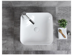 Lavabos carrés de salle de bains de petit lavabo de main blanc brillant de conception moderne pour l'hôtel - Product Image 5