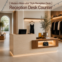 Bureau de réception élégant laqué avec éclairage LED et vitrine pour magasin de chaussures, de vêtements, clinique de beauté, hôtel, ou caisse.