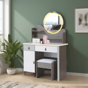 Table de maquillage moderne avec miroir éclairé et tiroirs de rangement pour meubles de chambre - Product Image 2