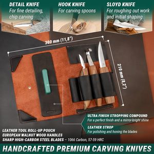 Set di 3 <span class=keywords><strong>Coltelli</strong></span> Premium <span class=keywords><strong>per</strong></span> Intaglio del <span class=keywords><strong>Legno</strong></span> con Custodia in Pelle e Pietra <span class=keywords><strong>per</strong></span> Affilare <span class=keywords><strong>per</strong></span> Lavorazione del <span class=keywords><strong>Legno</strong></span> Fai-da-Te - Product Image 5