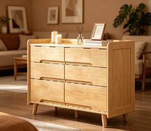 Modern Solid Wood <b>6</b>-<b>Drawer</b> Cabinet Midcentury Style Storage Furniture for Living Room Home Use - Product Image 1