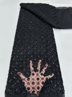 NI.AI - Tela de Tul con Lentejuelas Geométricas de Lujo, Encaje de Red con Diamantes, Esmeraldas y Cuentas de Cristal
