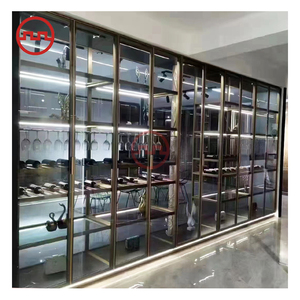 Gabinete de exhibición de vino de madera maciza en muebles de hogar rojos Estante de licor con estante de vidrio para bodega Bodega o uso doméstico - Product Image 4