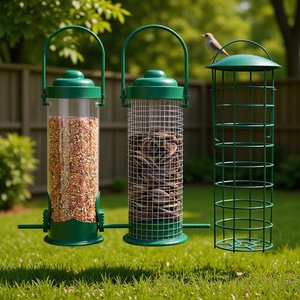 Sınır Ötesi Özel Dış Mekan Asılı Otomatik Metal Demir Örgü Kuş Yemliği Üç Parçalı Set - Product Image 1
