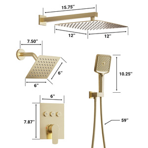 12+ 6inch American Style Stainless Steel Matte Black Concealed Wall-Mounted Four-Function Dual <b>Shower</b> <b>System</b> Handheld Hotel BXW- - Product Image 2
