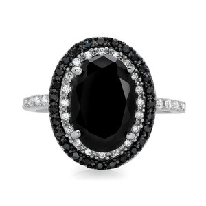 Anello creativo bianco e nero per donna, design con pietra nera intarsiata, gioielli alla moda - Product Image 2