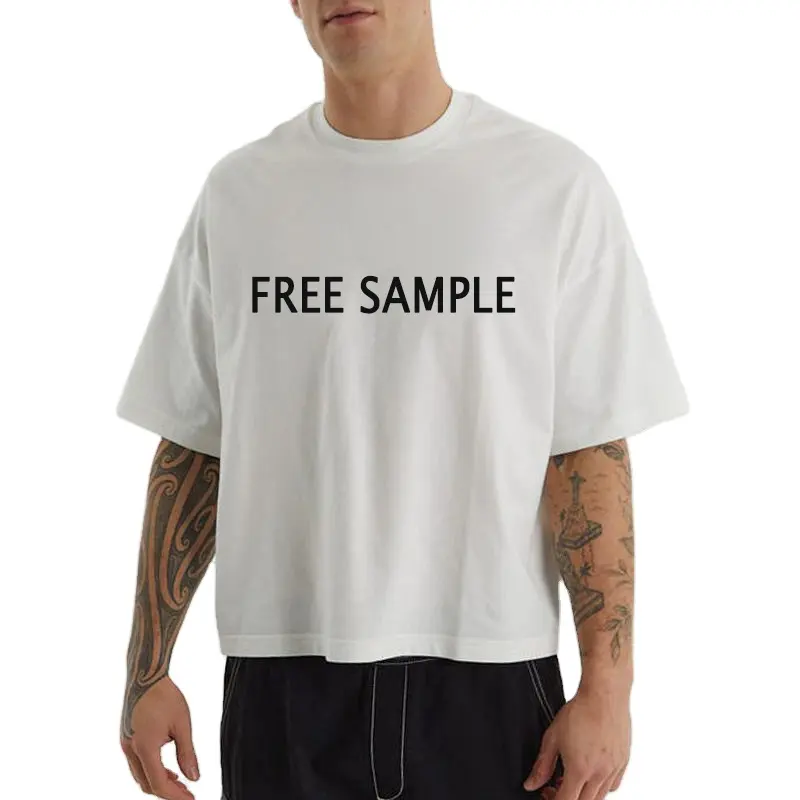 High Quality Cropped Length Box Fit men Oversize T-Shirt Custom Logo Screen Blank 100 Cotton 260GSM Drop Shoulder T Shirt