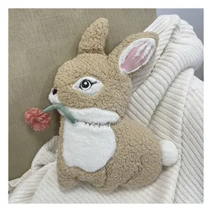 New arrival easter spring brown rabbit with flower shape throw cushion cover pillow for sale