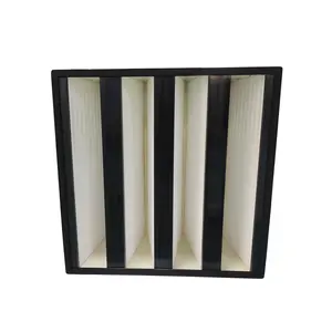 Prix de gros filtre à air compact en forme de V à haute capacité avec cadre en plastique papier en fibre de verre plissé dense