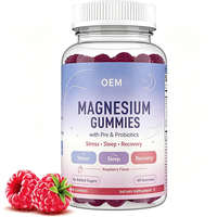 Gummies au magnésium avec prébiotiques et probiotiques, saveur framboise, sans sucres ajoutés, 60 unités, pour le soutien du stress, du sommeil et de la récupération