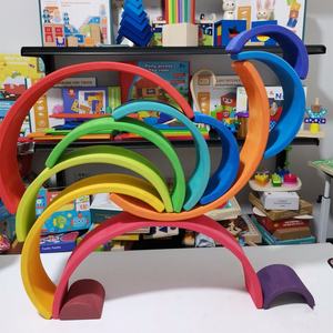 Set blok bangunan kayu kualitas tinggi, mainan anak langsung warna pelangi - Product Image 4