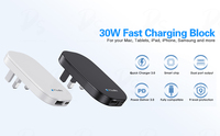 Cargadores y Adaptadores de Viaje Ultrafinos y Rápidos, Cargador de Pared Plano USB C Plegable de 30W con Enchufe para Reino Unido, Cargador PD QC Gan para Teléfono Móvil