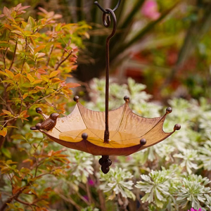 Mangeoire à oiseaux suspendue en métal pour l'extérieur, design parapluie, avec <span class=keywords><strong>bac</strong></span> à bain ou abreuvoir - Product Image 3