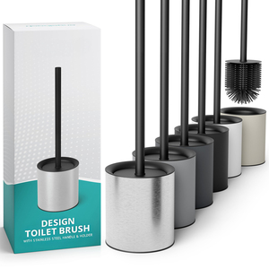 Spazzola per WC Moderna in Silicone Nero con Manico in <span class=keywords><strong>Acciaio</strong></span> Inox, Design Antibatterico, Strumento per la Pulizia del <span class=keywords><strong>Bagno</strong></span> con Supporto Abbinato - Product Image 1