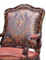 Fauteuil Chesterfield antique en cuir marron capitonné, avec garniture à clous et assise en tapisserie, pieds tournés