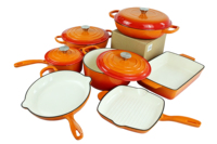 Tersedia 7 Buah Set Peralatan Masak Besi Cor Berlapis Enamel Putih, Kombinasi Panci dan Wajan Anti Lengket, Tahan Panas & Aman untuk Oven untuk Dapur Rumah.