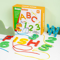 Juguete de Enhebrado de Letras y Números de Madera, Bloques ABC 123 Coloridos, Juego de Ortografía, Regalo Educativo Temprano para el Desarrollo Cognitivo de Niños