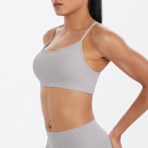 Women Thin Strap Criss Cross Back Yoga Bra Low Support Shockproof Sports Bra with Padded Running Gym Workout Activewear - Product Image 4