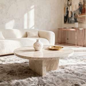 Tavolino <span class=keywords><strong>da</strong></span> Salotto in Marmo Nordico, Tavolino <span class=keywords><strong>da</strong></span> Letto per Soggiorno e Camera <span class=keywords><strong>da</strong></span> Letto in Marmo Moderno, Set di Tavolini <span class=keywords><strong>da</strong></span> Caffè in Travertino per Divano e Esterni, Tavolino Laterale Piccolo - Product Image 3