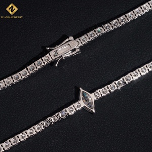 Women's 925 Silver Rhodium Plated Diamond <b>Necklace</b> Marquise Cut 3mm Moissanite Tennis <b>Chain</b> - Product Image 5