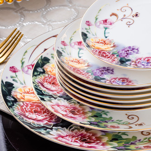 Service de table en porcelaine fine de luxe 70 pièces avec bordure dorée, motif floral <span class=keywords><strong>rose</strong></span>, <span class=keywords><strong>assiette</strong></span> à dîner en céramique - Product Image 2