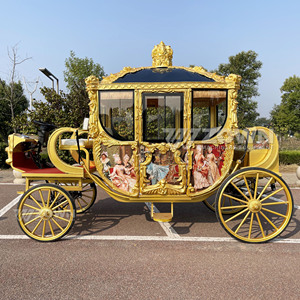 Escultura de Caballo Real para Boda Real, Carruaje con Ruedas Doradas, Carruajes de Boda - Product Image 3
