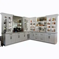 تصميم غرفة المعيشة الزاوية الخشبية بار ويسكي خزانة مشروبات مع ثلاجة نبيذ