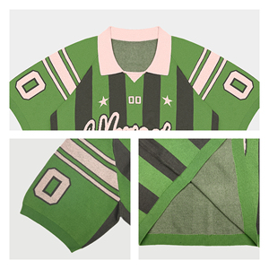 Maglione Oversize Streetwear in <span class=keywords><strong>Jacquard</strong></span> 100% Cotone Invernale Personalizzato con Collo a <span class=keywords><strong>Polo</strong></span> Maglia da Calcio Lavorata a Maglia - Product Image 3