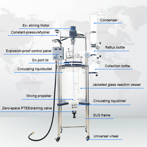 Réacteur en verre à <span class=keywords><strong>chauffage</strong></span> par enveloppe YUHUA 5L pour laboratoire chimique avec contrôle PLC et réservoir sous pression - Product Image 2
