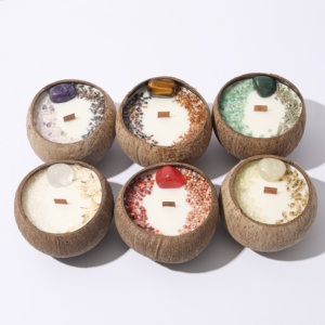 Toptan el yapımı doğal kristaller ile hindistan cevizi kasesi gem kuru çiçek kokulu aroma mum - Product Image 3