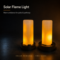 Lampe solaire à flamme diffuseur givré, lumière chaude, deux tailles, interrupteur à glissière pour jardin, patio, pelouse extérieurs