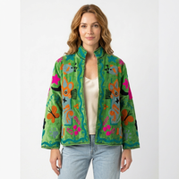 Veste en velours réversible pour femme, style contemporain, audacieuse, avec broderie Suzani, manteau artistique affirmé