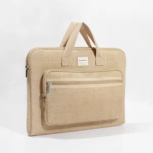 Wholesale Jute Laptop Bags For Man Business Handbag Laptop Briefcase Eco-friendly 14.5 Inch Logo Custom Computer Bags