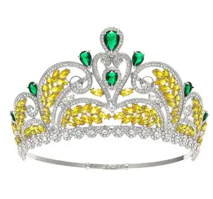 Cheap Promotional Colored Fashionable Crystal Zircon Wholesale Flower Large Round Pageant Birthday For Adults Crown