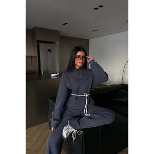 Ensemble de survêtement gris fumé confortable avec capuche, veste coupe-vent imperméable, respirante, jogging, logo réfléchissant imprimé pour garçons - Product Image 4
