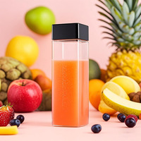 Nueva botella de plástico de jugo cuadrado francés de 300ml con tapón de rosca bebida fría contenedor de plástico de jugo de 16OZ con tapas blancas