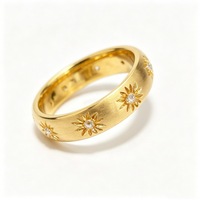 Bague en or massif 18 carats AU750 véritable, finition brossée, motif étoile, luxe léger, personnalisée, en or jaune massif, fine, pour mariage