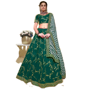 ชุดราตรีผ้าไหมปักสีเขียวน่ารักชุด lehenga choli กับ dupatta - Product Image 1