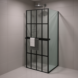 Paroi de douche en verre ESG noir 31,5x76,8 pouces avec étagère en aluminium pour salle de bain - Product Image 2