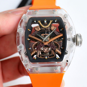 Men's Samurai Style Transparent Crystal <b>Skeleton</b> Mechanical <b>Watch</b>, Torn-Shaped <b>Automatic</b> <b>Watch</b> - Product Image 1