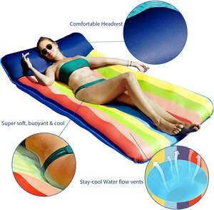 Matelas flottant gonflable en PVC à rayures arc-en-ciel avec trous en maille pour adultes, pour piscine et plage - Product Image 4