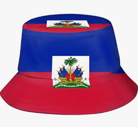 Casquettes en polyester de conception promotionnelle, impression intégrale, cadeau de voyage, chapeau bob avec drapeau haïtien pour la pêche