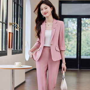 Women's Summer Thin Three Quarter Sleeve Suit Jacket Formal Business Office Wear Anti Wrinkle Polyester Fabric - Product Image 1