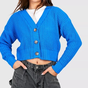 Cardigan en tricot ample à col en V boutonné pour femme, couleur unie, style décontracté, tricoté à grosses mailles, vente en gros - Product Image 6